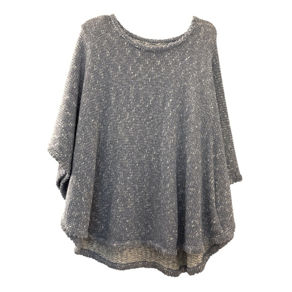 CHICOS poncho size L XL, blue-gray with metallic threads. Never worn, heavy knit - Picture 1 of 6